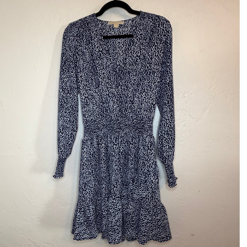 Michael Michael Kors Dress S Blue Animal Print Smocked Waist Mini S